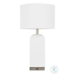 Carmen White Ceramic With White Shade And Antique Brass Accent Table Lamp