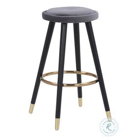 Cavalier Black Wood And Silver Velvet With Gold Accent Counter Height Stool Set Of 2