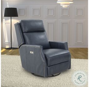 Cavill Barone Navy Blue Leather Swivel Glider Power Recliner with Power Headrest