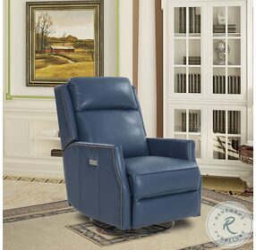 Cavill Marisol Blue Leather Swivel Glider Power Recliner with Power Headrest