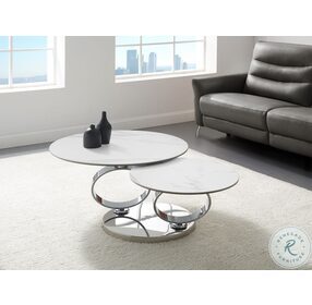 Satellite White Carrara Porcelain And High Polished Stainless Steel Coffee Table