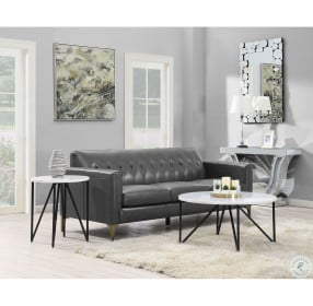 Kinsler White Marble And Black Round Coffee Table