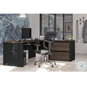 Connexion Antigua And Black 71" L Shaped Desk With Lateral File Cabinet