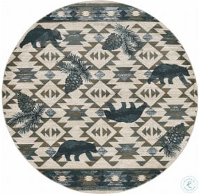 Chester Ivory And Blue Montana Large Round Area Rug