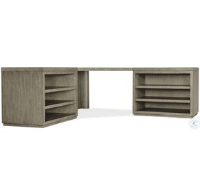 Linville Falls Soft Smoked Gray Corner Desk with Two Open Desk Cabinets