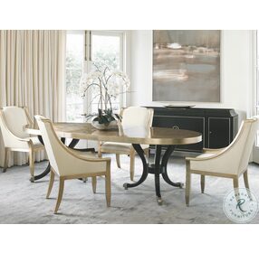 Draw Attention Taupe Silver Leaf And Satin Ebony Extendable Dining Table