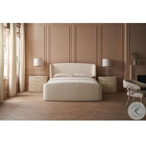 Soft Embrace Ivory Upholstered King Panel Bed