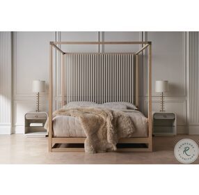Pinstripe Light Sun Drenched Oak And Almond Milk Queen Canopy Bed