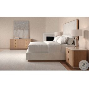 Meet U In The Middle Sun Drenched Oak Upholstered Queen Platform Bed