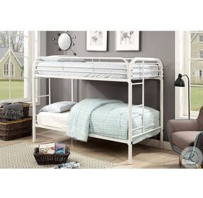 Opal White Metal Twin Over Twin Bunk Bed