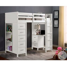 Cassidy White Twin Loft Bed With Drawer