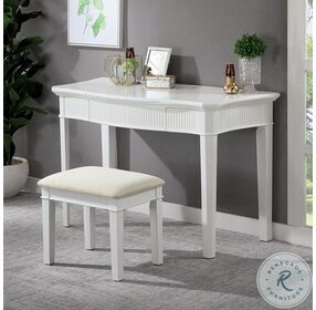 Stina White And Ivory Vanity with Mirror And Stool