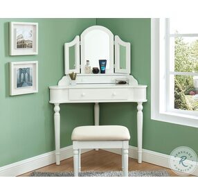Kasey White Vanity with Mirror And Stool