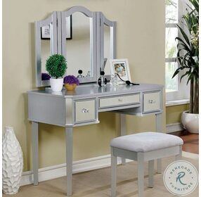 Clarisse Silver Vanity with Mirror And Stool