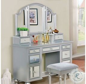Tracy Silver Vanity with Mirror And Stool