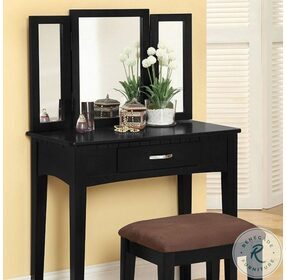 Potterville Black Vanity with Mirror And Stool