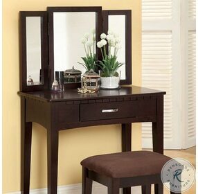 Potterville Espresso Vanity with Mirror And Stool