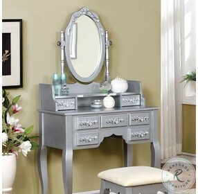 Harriet Silver Vanity with Mirror And Stool