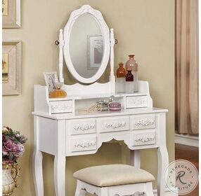 Harriet White Vanity with Mirror And Stool
