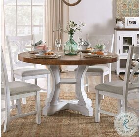 Auletta Distressed White And Oak Round Dining Room Set
