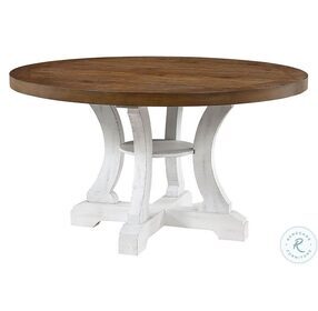 Auletta Distressed White and Oak Round Dining Room Set