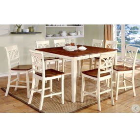 Torrington II White and Cherry Square Counter Height Extendable Leg Dining Table