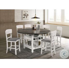 Stacie White And Gray Extendable Counter Height Round Dining Table