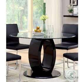 Lodia Black Glass Top Round Pedestal Dining Room Set