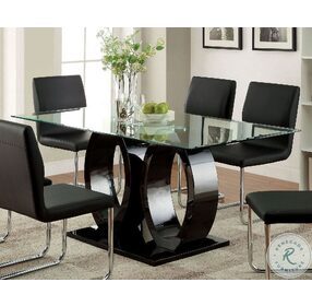 Lodia Black Glass Top Rectangular Pedestal Dining Room Set