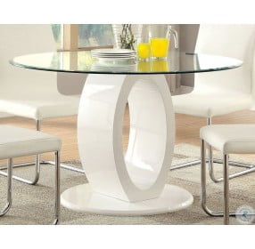Lodia I White Glass Top Round Pedestal Dining Room Set