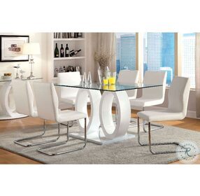 Lodia White Glass Top Rectangular Pedestal Dining Table