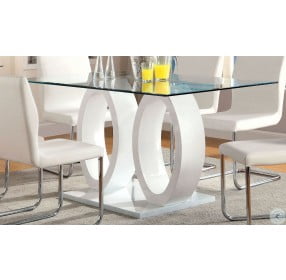 Lodia I White Glass Top Rectangular Pedestal Dining Room Set