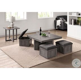 Radnor Light Gray Coffee Table With 4 Ottomans