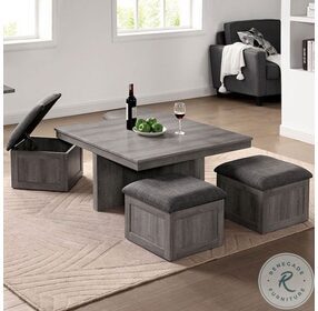 Radnor Light Gray Occasional Table Set With 4 Ottomans