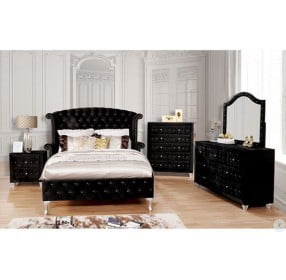 Alzire Black King Upholstered Panel Bed