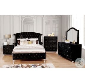 Alzire Black Queen Upholstered Panel Bed