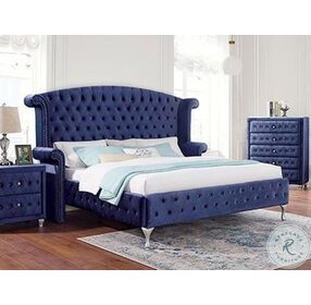 Alzir Blue Upholstered Wingback Platform Bedroom Set
