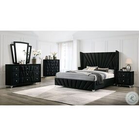 Carissa Black Upholstered Wingback Queen Panel Bed