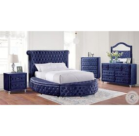 Delilah Blue Queen Upholstered Storage Panel Bed