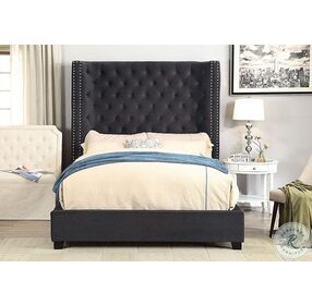 Mirabelle Dark Gray Upholstered Wingback California King Panel Bed