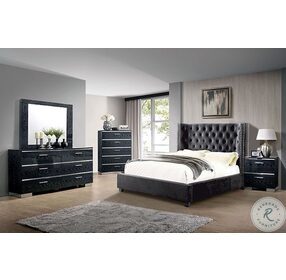 Cayla Dark Gray Upholstered Wingback King Panel Bed