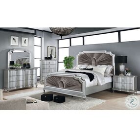 Aalok Silver And Warm Gray California King Upholstered Panel Bed