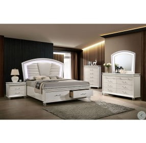Maddie Pearl White And White King Upholstered Storage Panel Bed