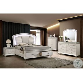 Maddie Pearl White And White California King Upholstered Storage Panel Bed
