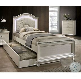 Allie Pearl White Youth Upholstered Panel Bedroom Set With Trundle