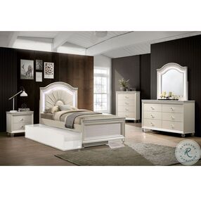 Allie Pearl White Upholstered Twin Panel Bed