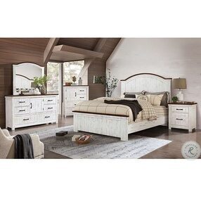 Alyson Distressed White And Walnut Queen Panel Bed