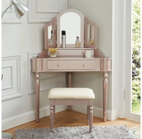 Kasey Rose Gold Vanity with Mirror and Stool