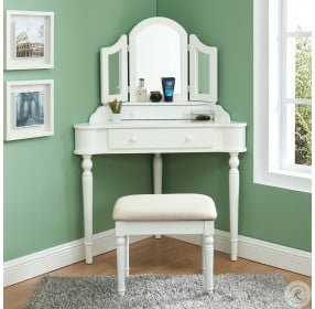 Kasey White Vanity with Mirror and Stool