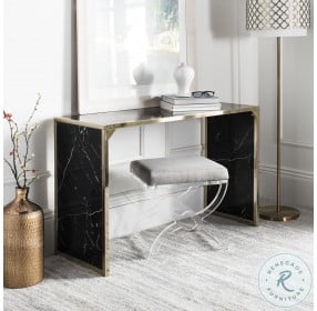 Kylie Black Marble Veneer And Brass Tube Console Table